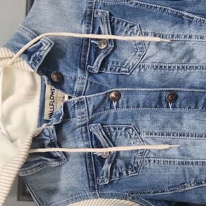 NWOT Wallflower White Tan Stripe Blue Denim Hoodie Jacket small